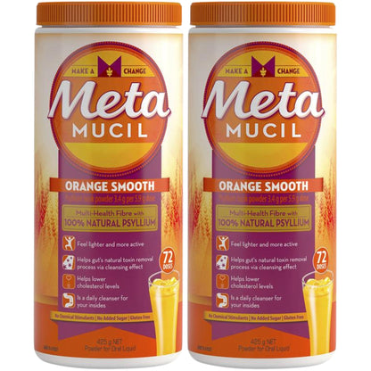 2 x Metamucil Fibre Supplement Smooth Orange 72 Dose 425g