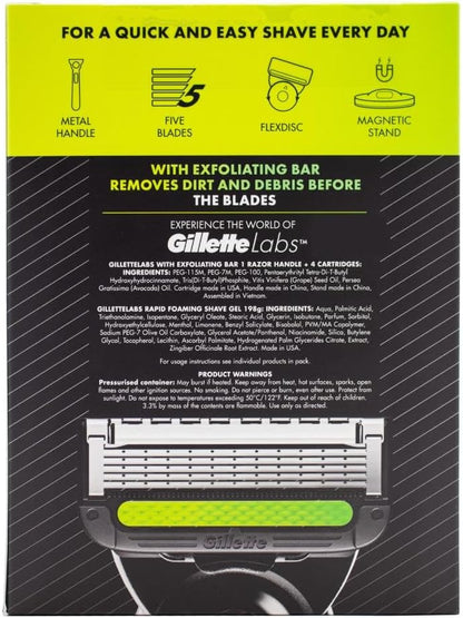 Gillette Labs Exfoliating Razor with Magnetic Stand + 4 Blade Refills + Shaving Gel