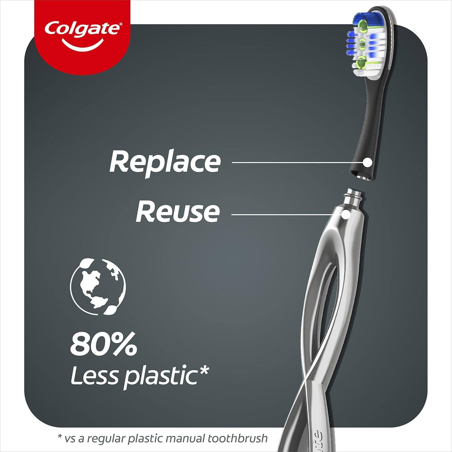 Colgate Infinity Manual Toothbrush Deep Clean Aluminium Handle with 2 Brush Heads