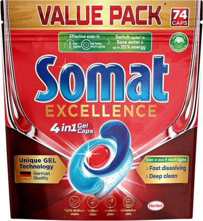 Somat Excellence 4-in-1 Machine Dishwashing Tablets 74 Pack