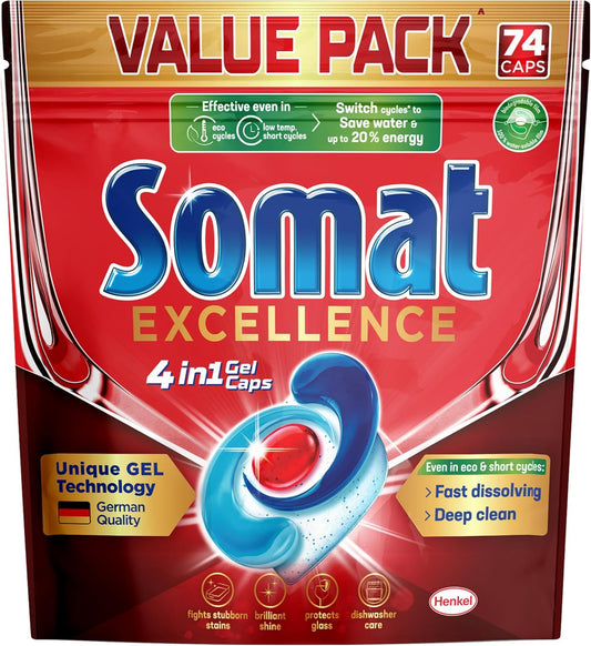 Somat Excellence 4-in-1 Machine Dishwashing Tablets 74 Pack