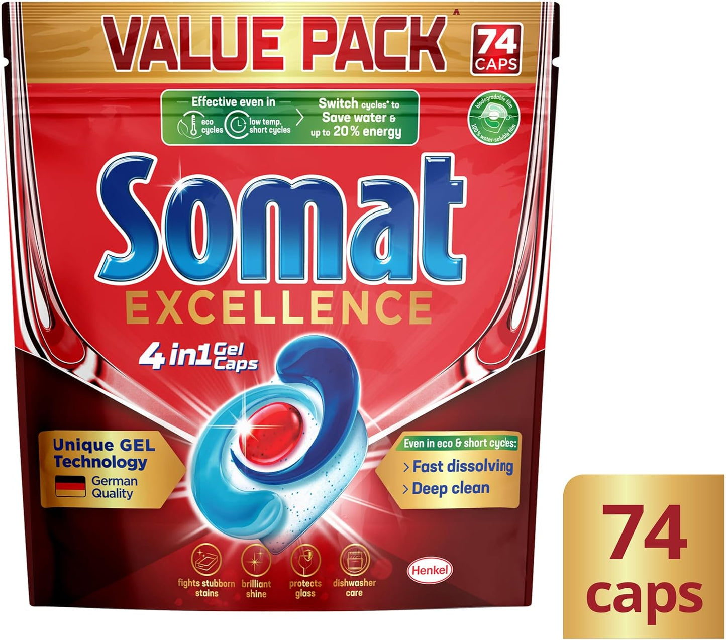 Somat Excellence 4-in-1 Machine Dishwashing Tablets 74 Pack