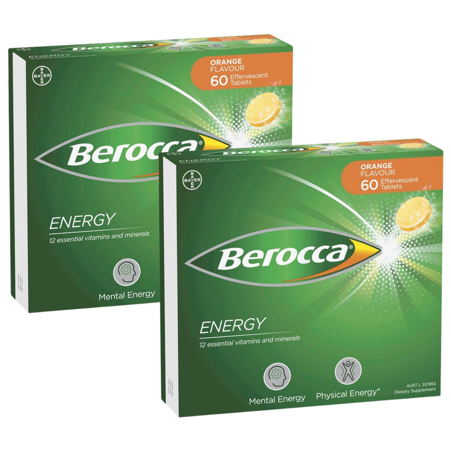 Berocca Energy Orange 60 Effervescent Tablets(Pack of 2)