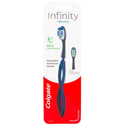 Colgate Infinity 手動歯ブラシ ディープクリーン アルミニウム ハンドル ブラシ ヘッド 2 個付き