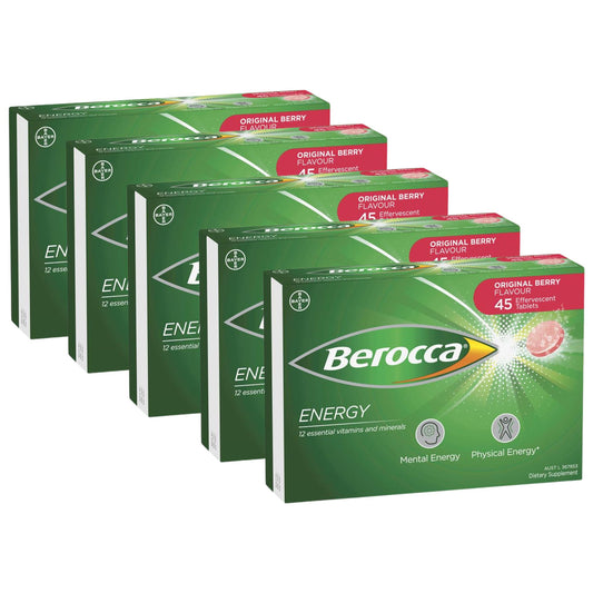 Berocca Energy Original Berry Flavour Effervescent Tablets 45ct (Pack of 5)