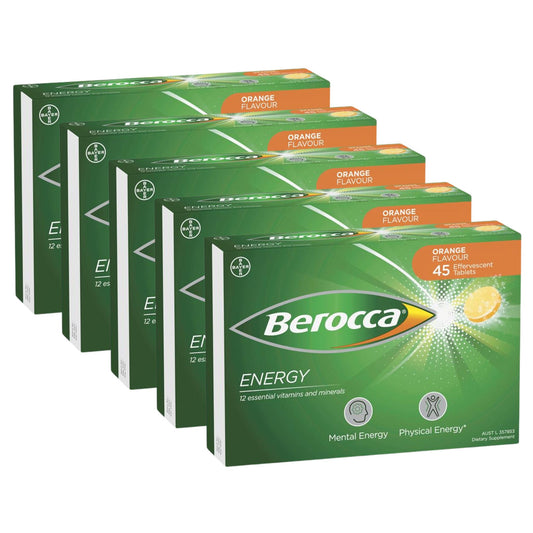 Berocca Energy Orange Flavour Effervescent Tablets 45ct (Pack of 5)