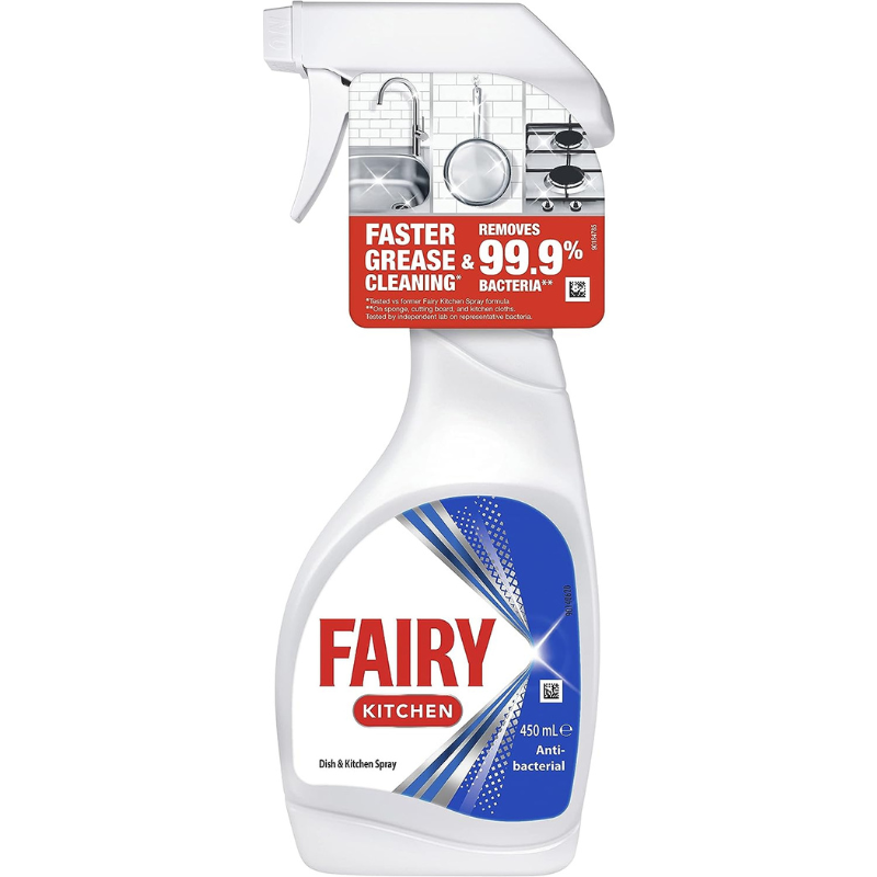 Fairy Anti-Bacterial Dish and Surface Kitchen Spray 450ml x 4 Pack (Total of 1800ml)