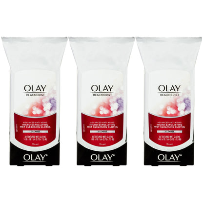 3 x Olay Regenerist Avanced Anti-Aging Micro-Exfoliating Facial Wipes 30 Pack