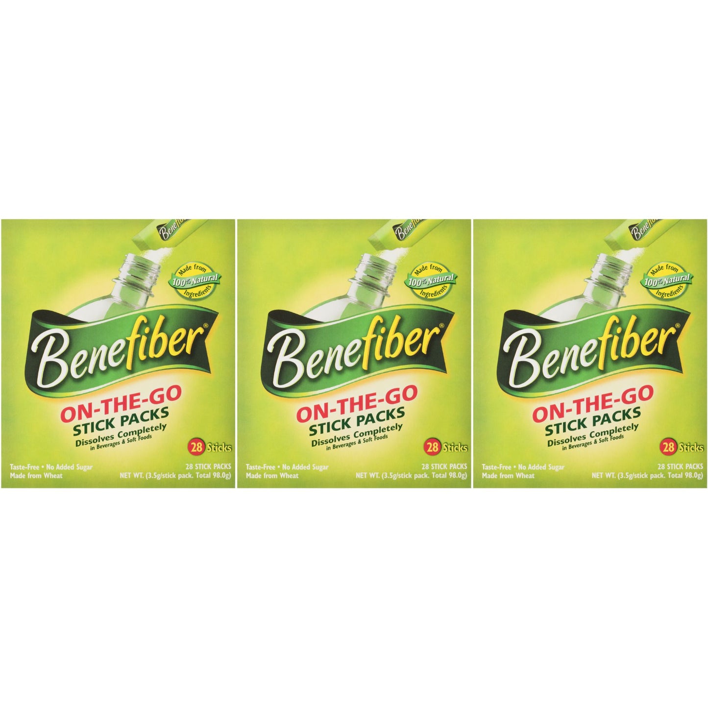 Benefiber Natural Fibre Supplement On-the-Go Stick 28 Sticks x 3 Pack